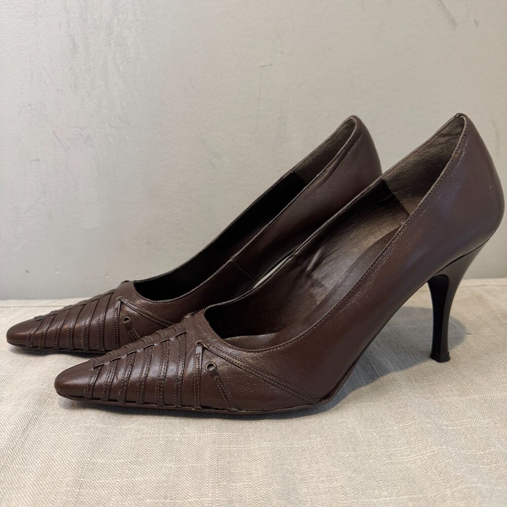 Italian Marinella Brown Leather Stilettos Sz 10B – Chic, Quiet Luxury Heels